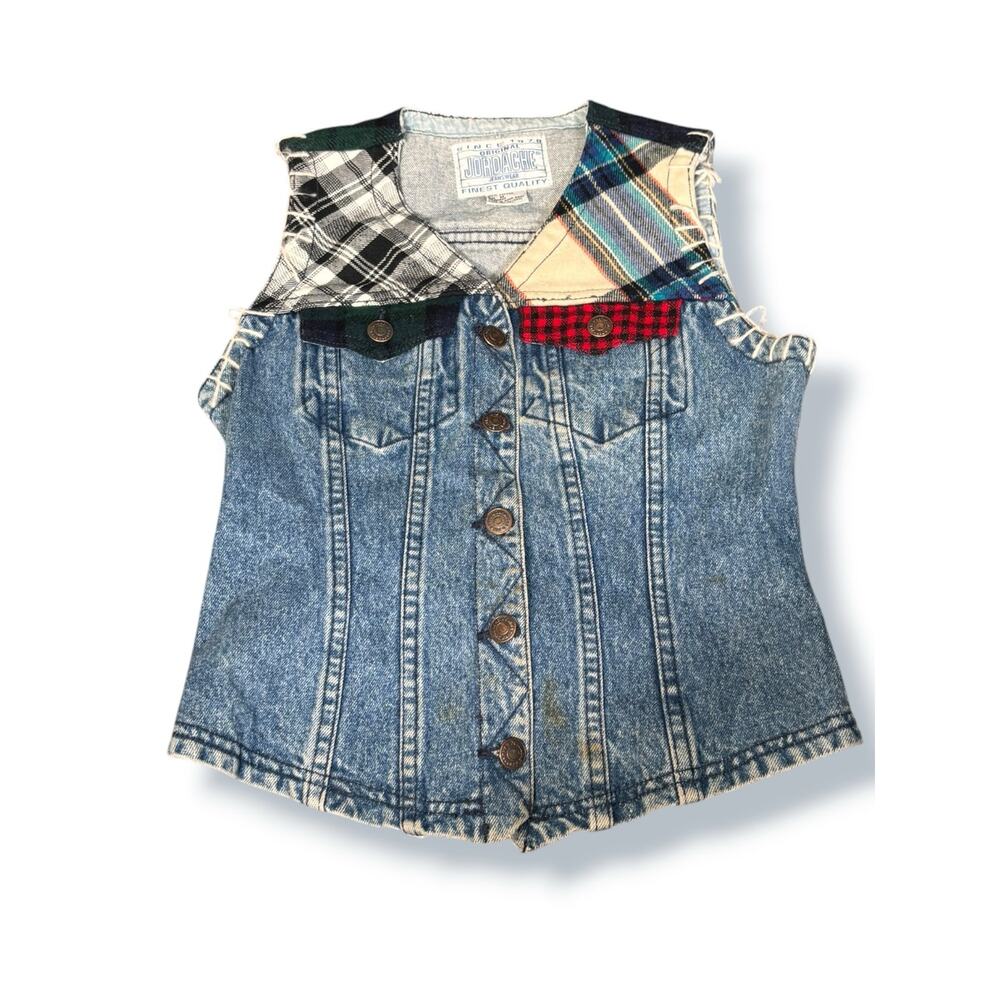 Vintage Patchwork Denim Vest Plaid Flannel Grunge Western Upcycled  Indie Sleaze
